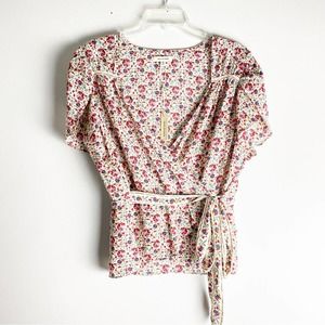 Max Studio Faux Wrap Floral Top Blouse XL